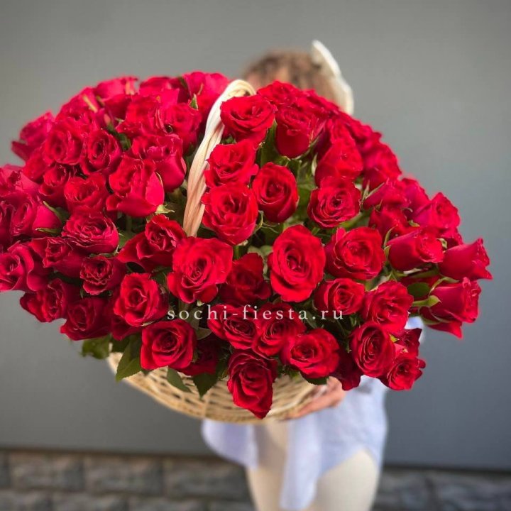 121 красная роза в корзине   в Нальчике