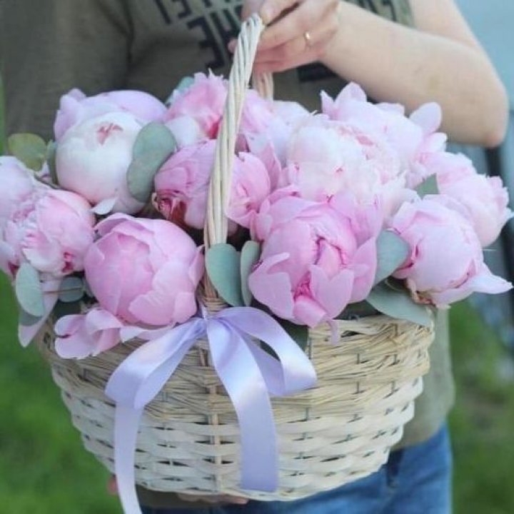 15 пионов в корзине в Нальчике