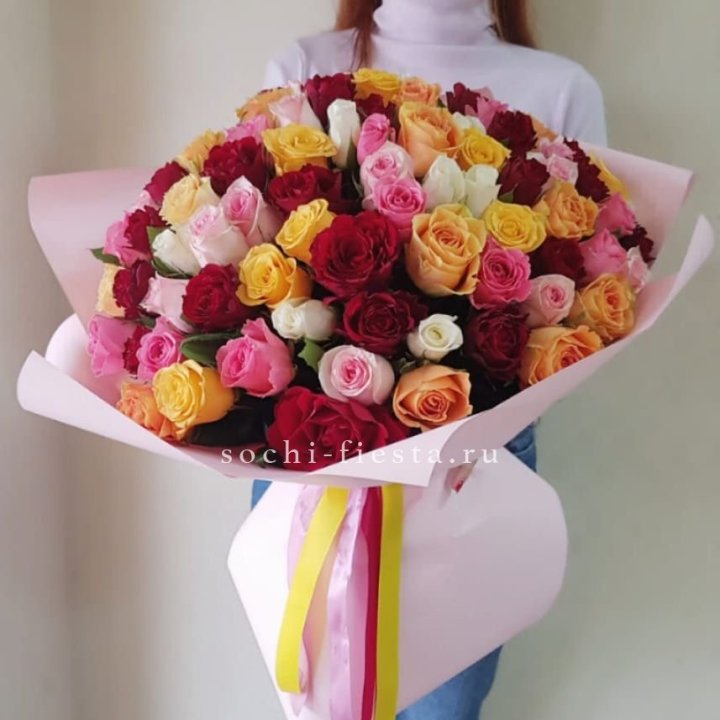 101 роза Кенийский микс "Нежность" в Нальчике