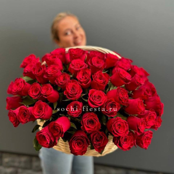 101 красная роза в корзине   в Нальчике