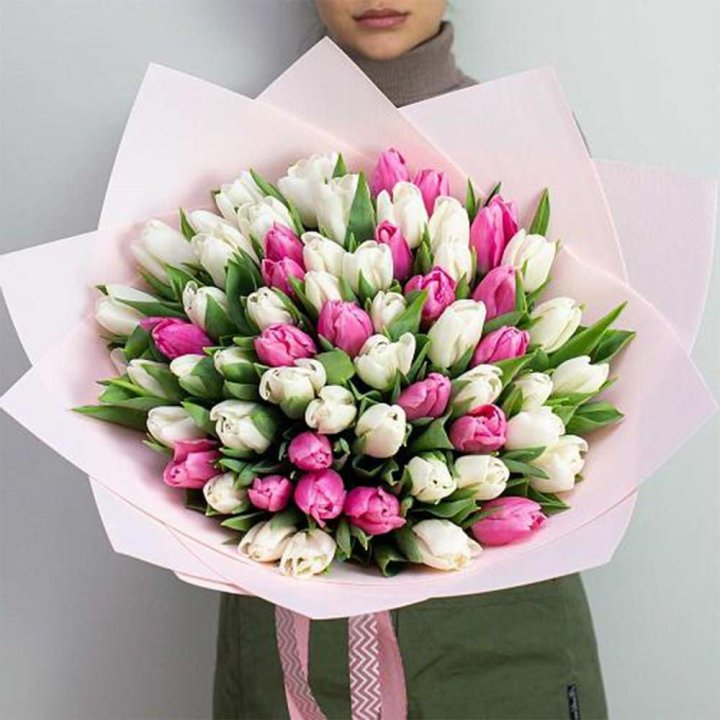 61 бело-розовый тюльпан в Нальчике